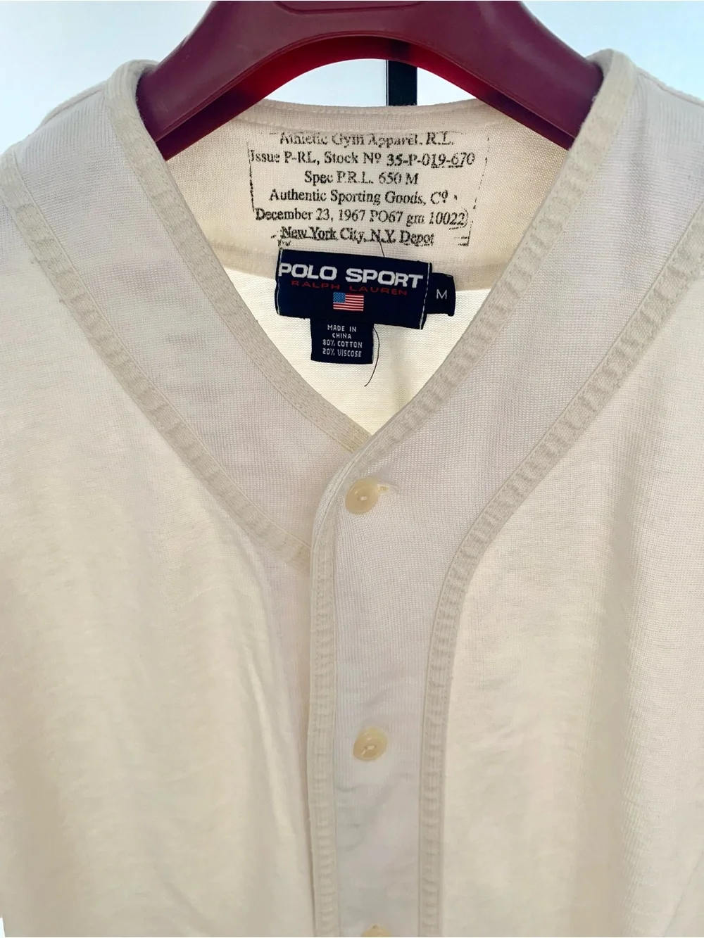 Polo Sport Ralph Lauren Vintage Ivory/Cream Trim Baseball Shirt